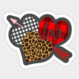 Valentine Three Hearts Leopard Buffalo Plaid Valentine's day Gifts T-Shirt Sticker